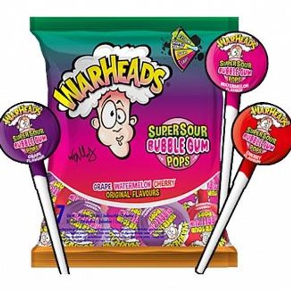 Warheads Super Sour Bubble Gum Pops Assorted Flavours 22x105g 