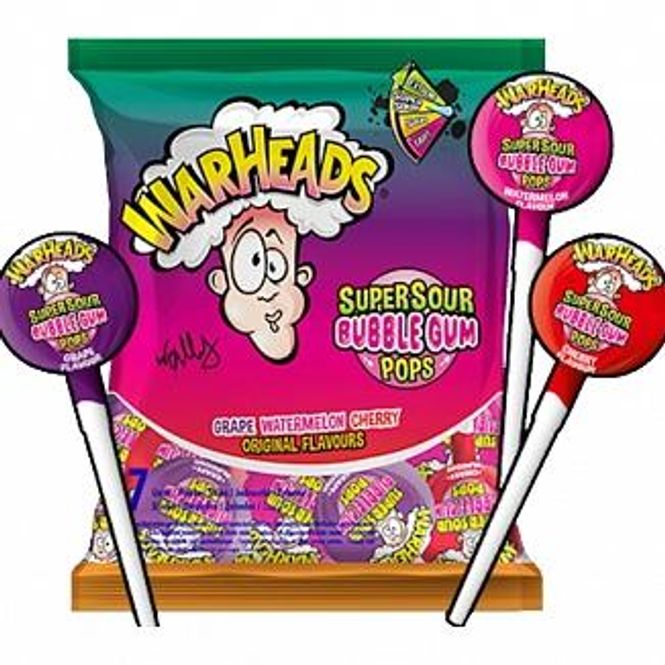 Hovedbilde Warheads Super Sour Bubble Gum Pops Assorted Flavours 22x105g 