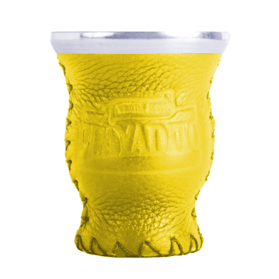 Playadito gourd glass GUL + steel ring, leather - 6stk