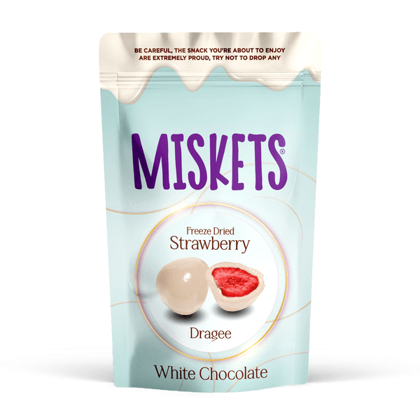 Hovedbilde Miskets WHITE Chocolate Coated Freeze Dried STRAWBERRY 12x80g